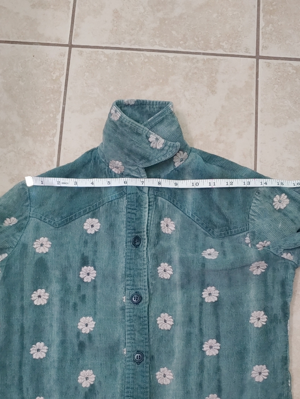 Vintage Floral Embroidered Button Front Shirt Teal Corduroy Women Emanon Size XS - Picture 5 of 8